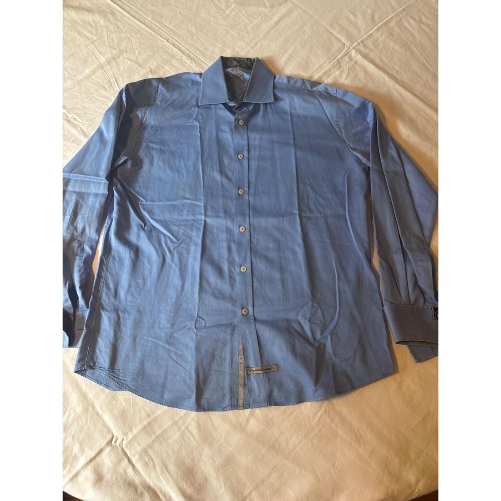 English Laundry Button Down Shirt Mens XL Blue  Paisley Trim Dress Shirt